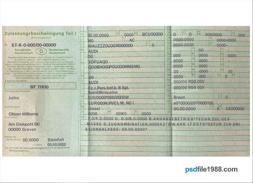 Germany Vehicle Registration Certificate